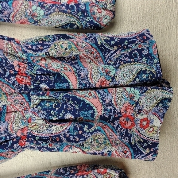 Design Lab Lord &Taylor Blue Multicolored Paisley Long Sleeve Crossbody Romper - Picture 8 of 12
